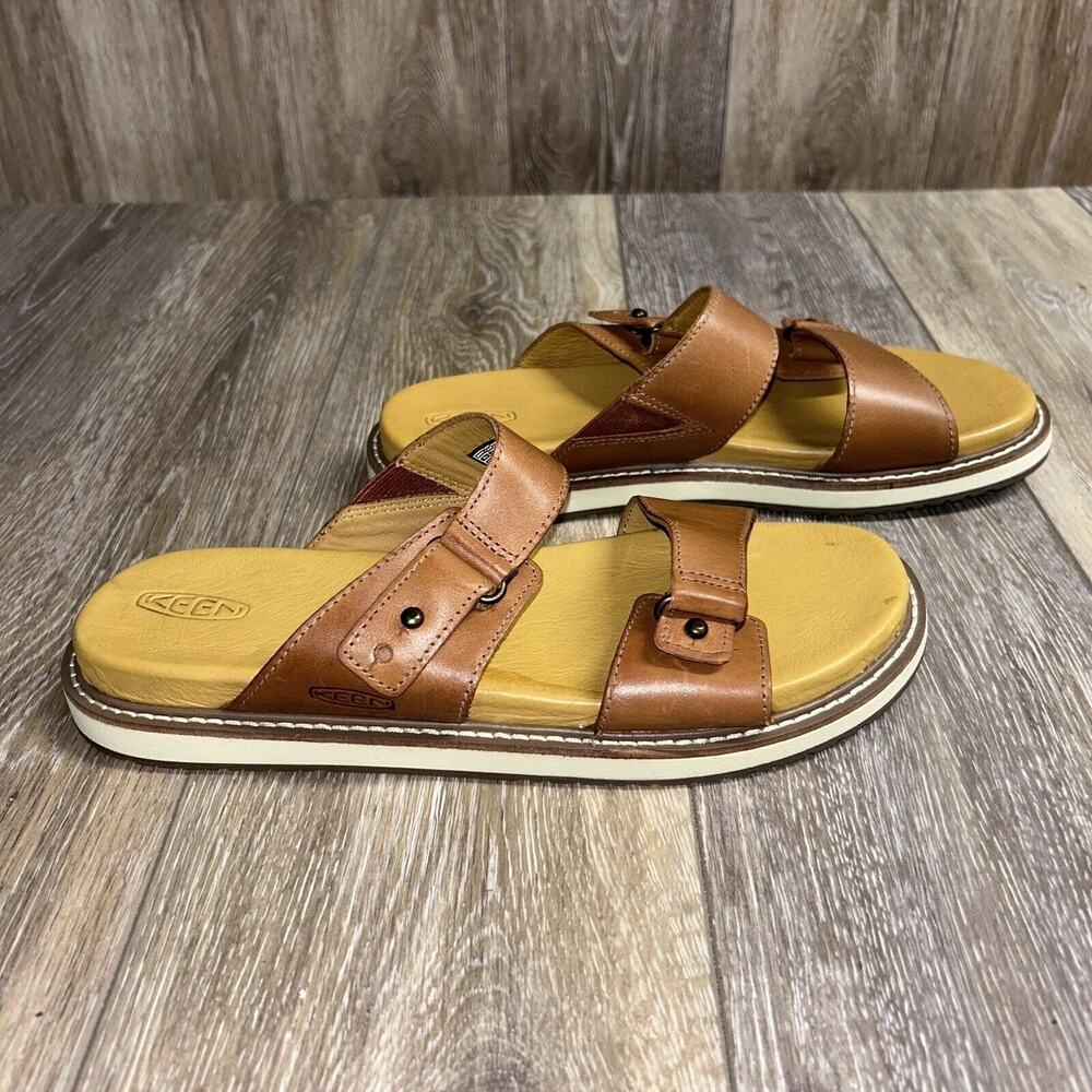 Keen Lana Women's US Size 9 Slide Sandals Brown Leather Double Strap Shoes